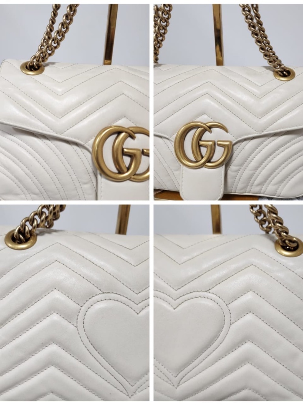 Authentic GUCCI Calfskin Matelasse Medium GG Marmont Shoulder Bag Cream - Picture 13 of 16